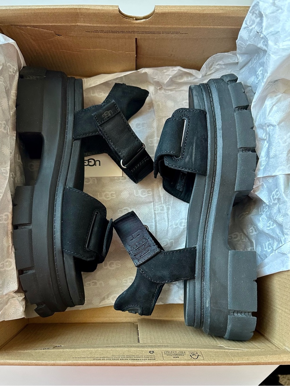 UGG Ashton Black Platform Velcro Sandals